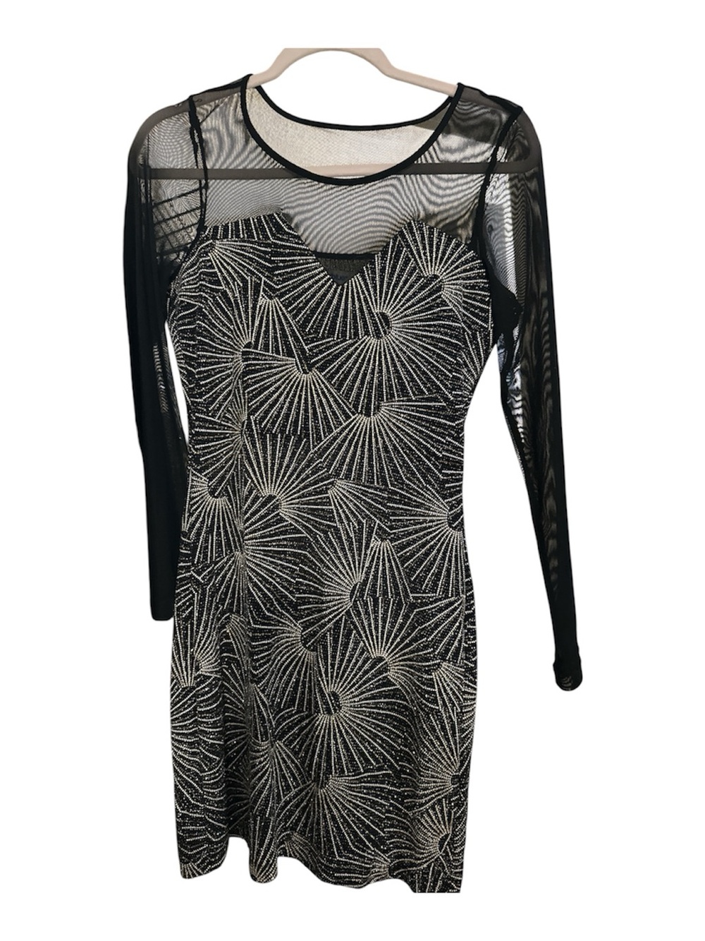 bailey blue Black Long-Sleeve Mesh Dress with Silver & gold sparkle sheer large